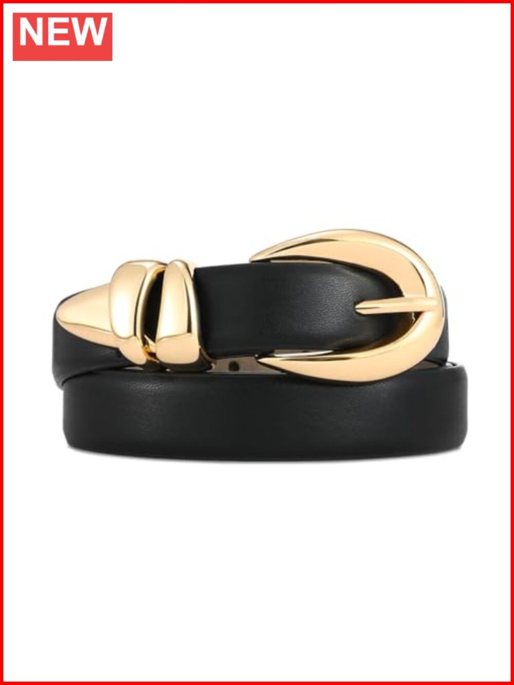 Synthetic Leather Belt Women Gold Buckle Stylish Design